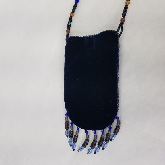 Beaded Horse Mini Bag Credit Card Holder Crossbody Pouch Velvet Navy Blue Strap - Picture 6 of 15